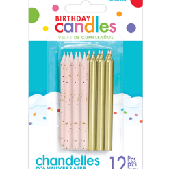 Amscan Party Supplies Birthday Candles Pink Glitter And Gold Metalic 8.5cm 12 Pack